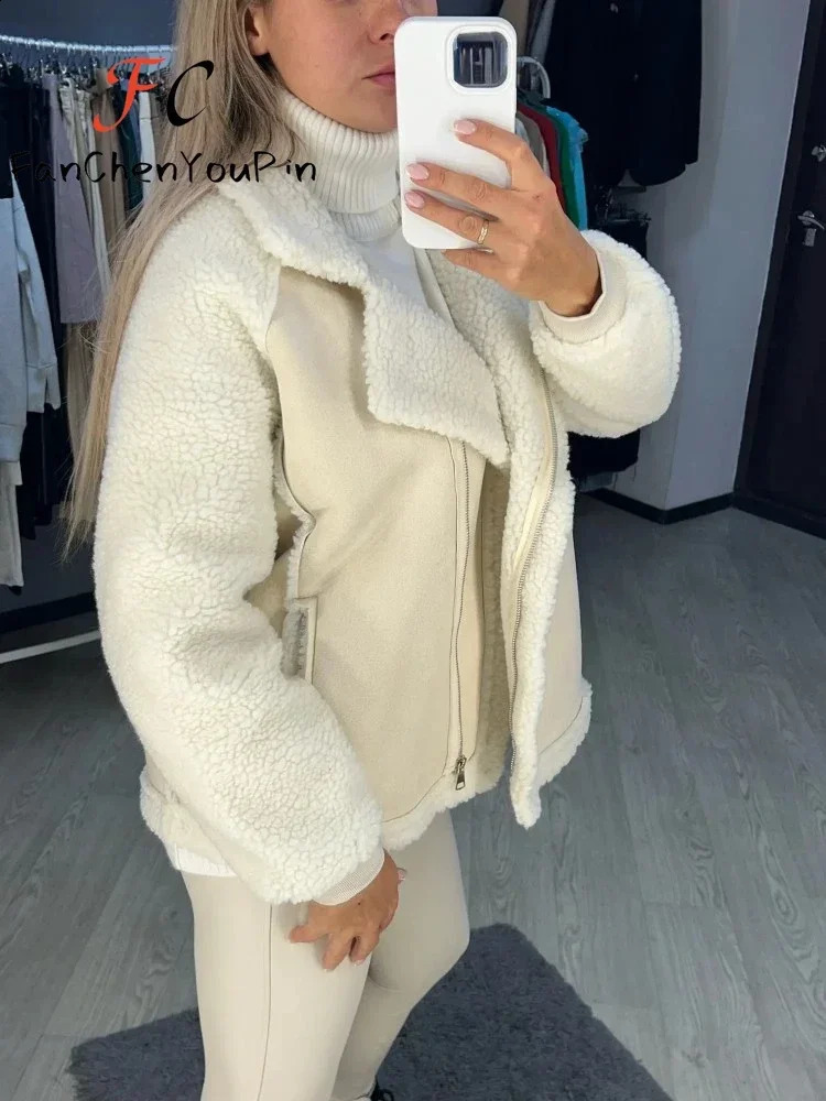 Womens Coat Autumn Winter Loose Big Lapel Lambswool Covered Button Jacket Fashion Casual Faux Fur Soft Warm Coats Women 241105