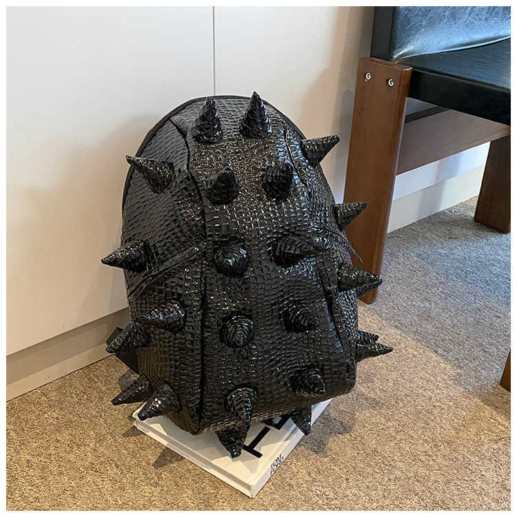 Trendy, fashionable cool PU three-dimensional hedgehog backpack with quirky personality and creative trendy brand sea cucumber riding backpack 241115