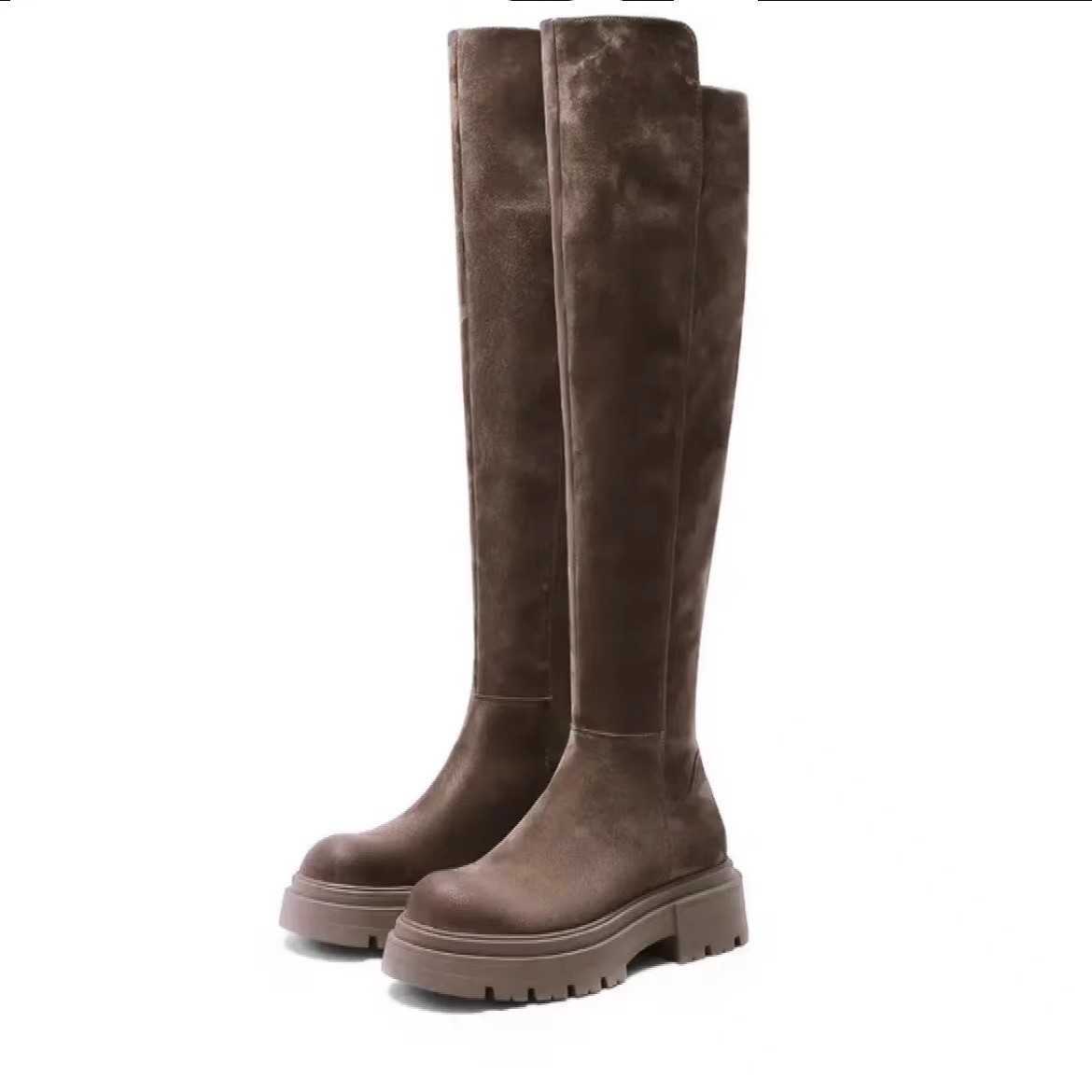 CMM Knee Over Long Boots for Petite Individuals Autumn Winter Collection Thick Soled Slim and Stretchy Boots Versatile for Women