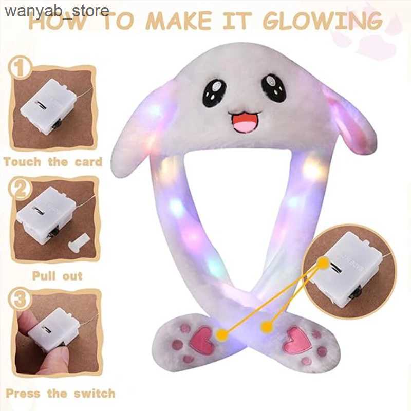 Wide Brim Hats Bucket Hats LED Glowing Plush Ear Moving Rabbit Hat Ear Jumping Rabbit cap Cosplay Cute Animal Hats for Kids Women Girls Christmas gift