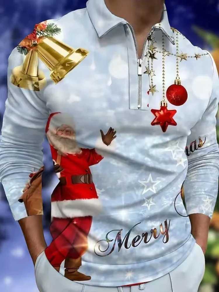 Mens Christmas 3D style graphic long SVE shirt fresh Strt casual fashion mens lapel comfortable soft top W241106
