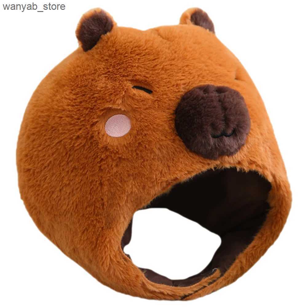 Wide Brim Hats Bucket Hats Animal Head Mask Capybara Animal Hat Plush Capybara Cap Cartoon Headwear Stuffed Rodent Hat Christmas Party Cosplay Costume