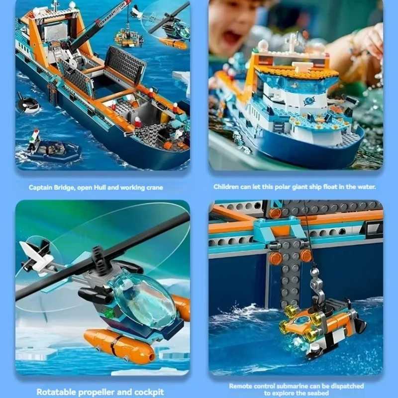 Blocks 815PCS City Series Arctic Research Ship Model Building Blocks Set Creative Assembly Bricks Childrens Christmas Gift Decoration ToysY241106PFD3
