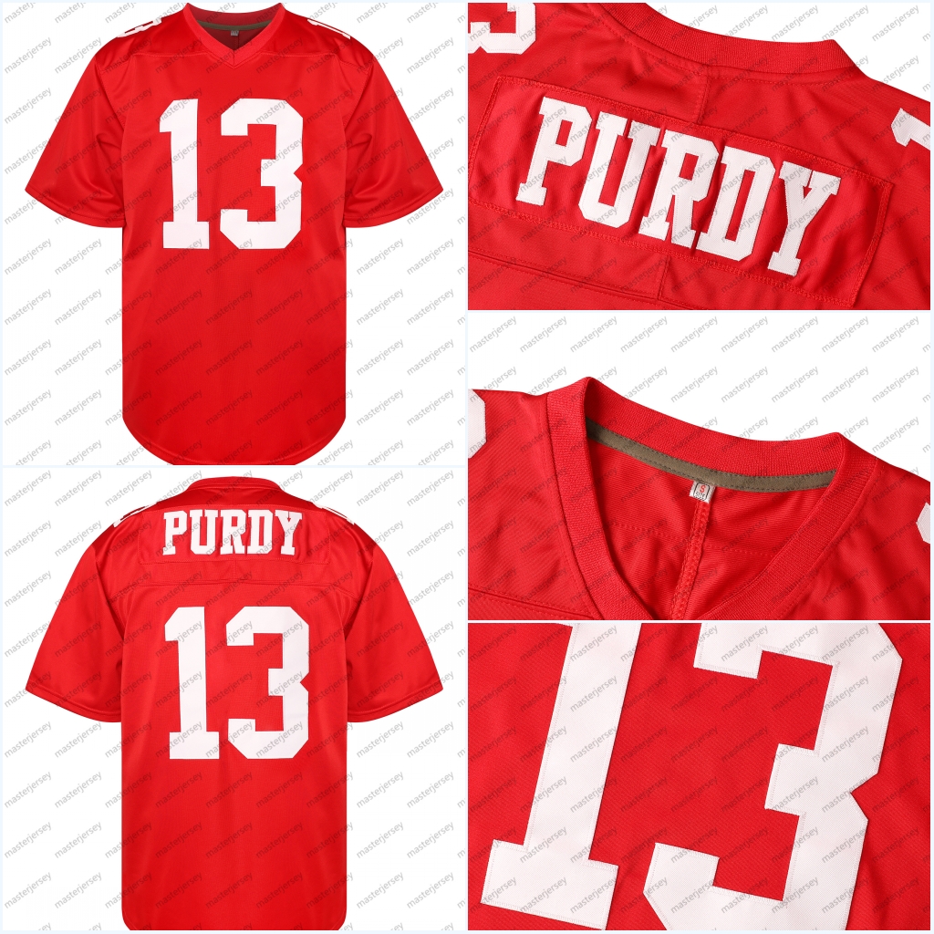 #13 PURDY Comfy V-Neck Football Jerseys Men Mesh Embroidery for Training and Competition Breathable Moisture-Wicking Short Sleeve Top for Active jerse