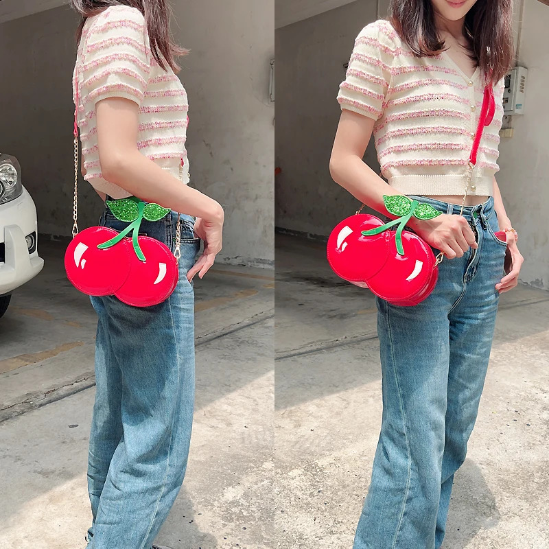 Fresh cherry shaped chain shoulder bag suitable for women novel wallets and handbags girls red clutch interesting shape er bag cross body241106