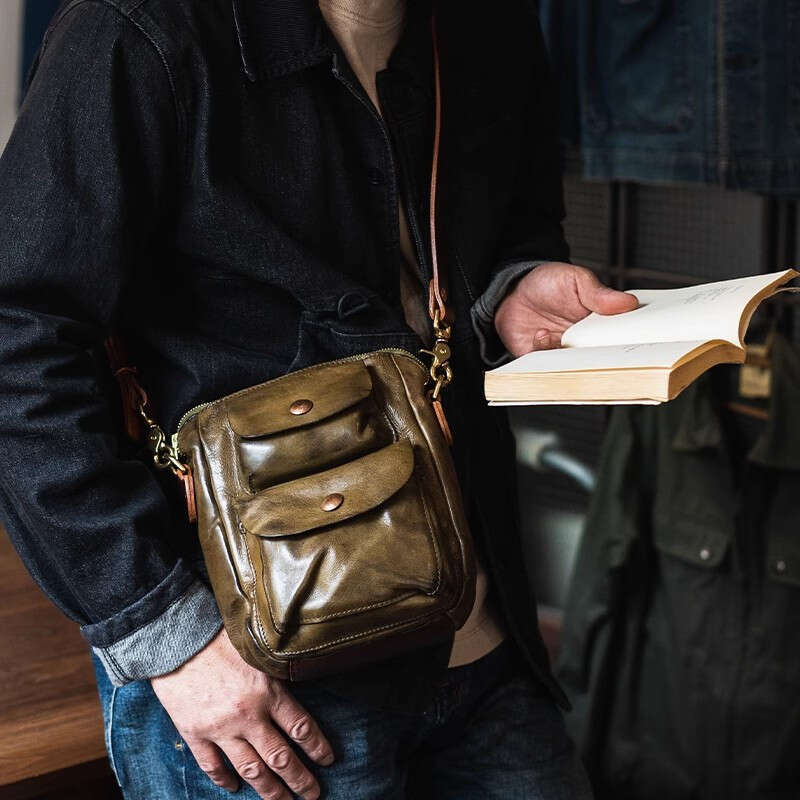 Organizers Designers Handmade Genuine Leather Men's Messenger Leisure Retro Real Cowhide Multi-Pocket Shoulder Bag