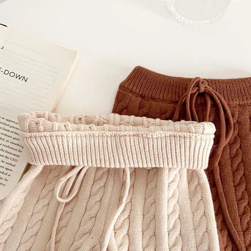 Autumn Winter born Baby Girls Clothing Suit Long Sleeved Solid Color Knitted Pullover TopPants Children Knitted Clothing Set 241106