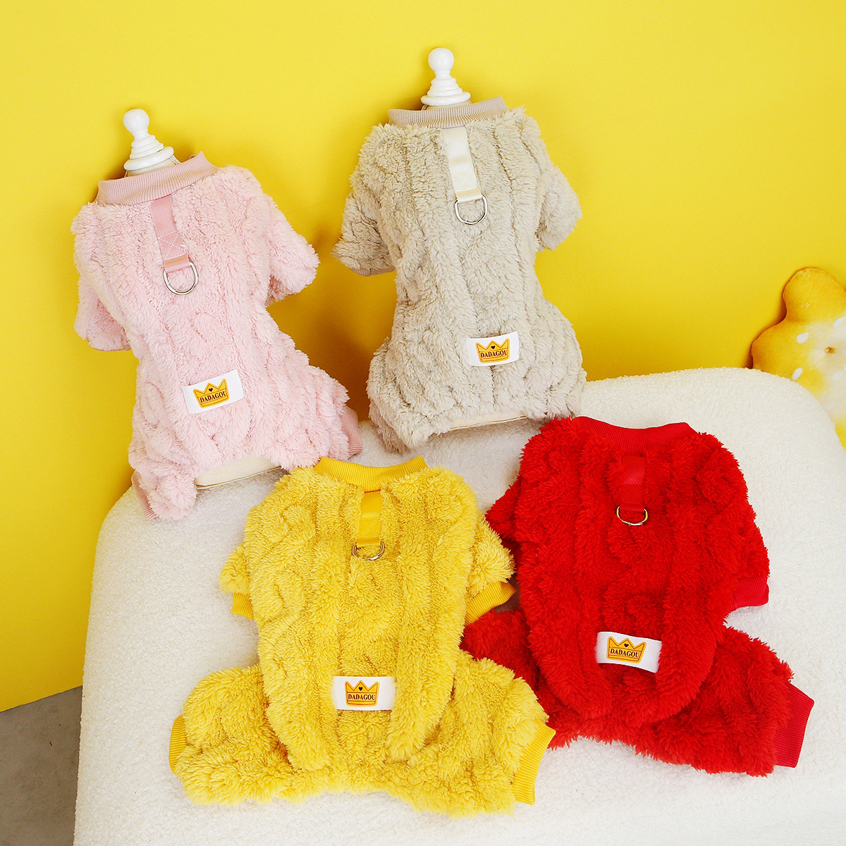 Pet Dog Apparel Four Legs Fleece Clothes Blank Color Autumn Winter Dog Clothes Jumpsuit