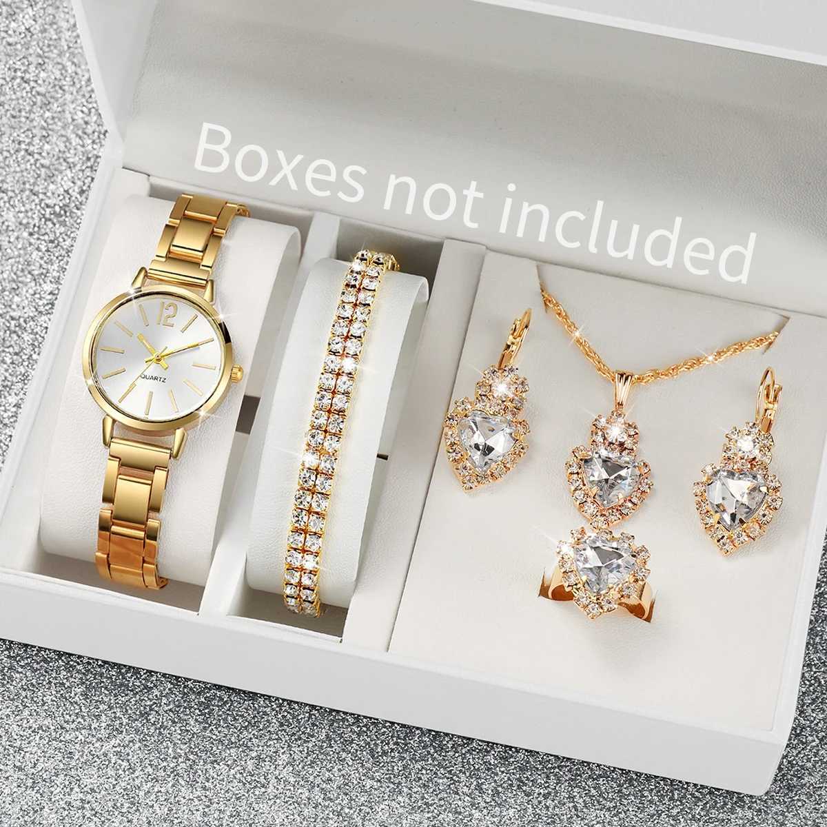 6-piece/warm luxury watch set with fashionable style synthetic diamond jewelry set a gift for girlfriend Ms wife X241106