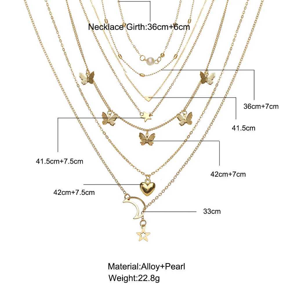 6-piece necklace set with creative simplicity and fashion moon and star shaped necklace jewelry girls gift X241106