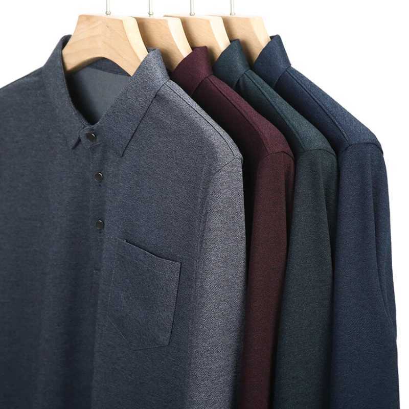 Solid color business casual mens long SVE shirt suitable for daily slimness on the street and comte pullover T-shirt. M-4XL W241106