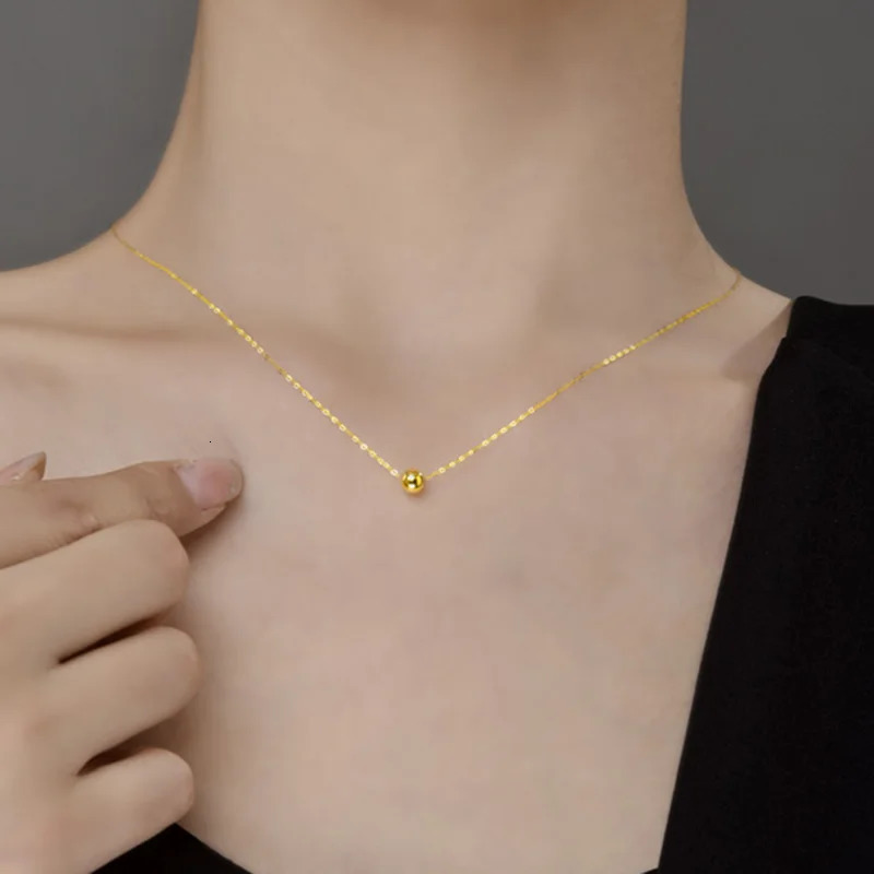 NYMPH Real 18K Gold Jewelry Necklace Pure Gold Ball Pendant Pure AU750 Chain Womens Exquisite Jewelry Wedding Gift D503 241106