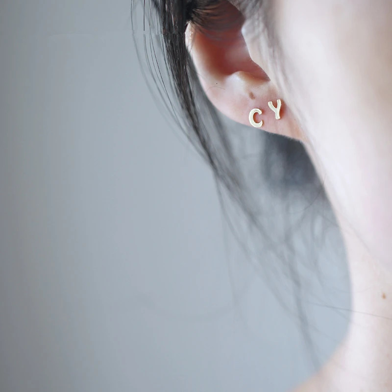 GOLD Tutu 14K Womens Gold Stud Earrings Ins Fashion Letter Solid Gold kj290 241106