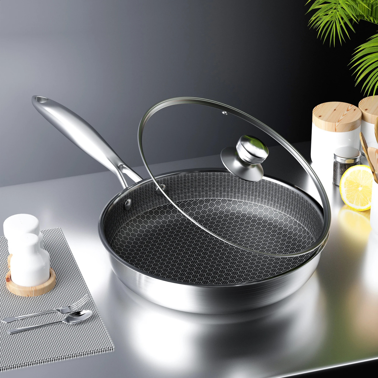 Stainless steel frying pan 24/26/28/30cm kitchen non stick frying pan kitchen non stick frying pan 241031