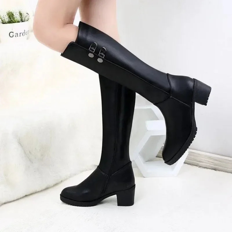 Womens Shoes Side Zipper Womens Boots Fashion Metal Decoration Modern Boots Women Round Toe Knee-High Boots 241106