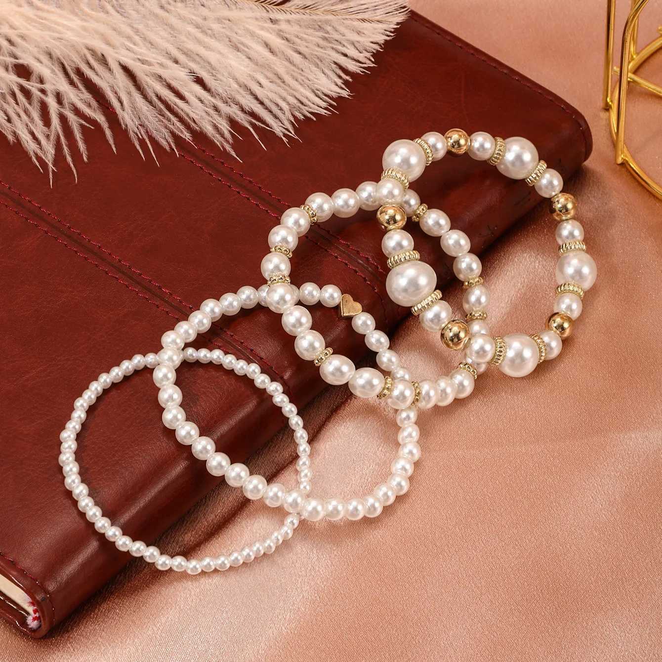 4-piece/set white pearl bracelet set suitable for warm and trendy elastic pearl bracelets elegant wedding party jewelry gifts X241106