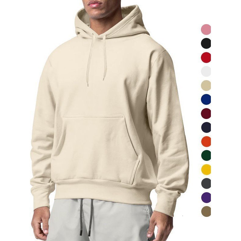 New designer autumn and winter new men's solid color wool sports hooded sweatshirt with hat rope