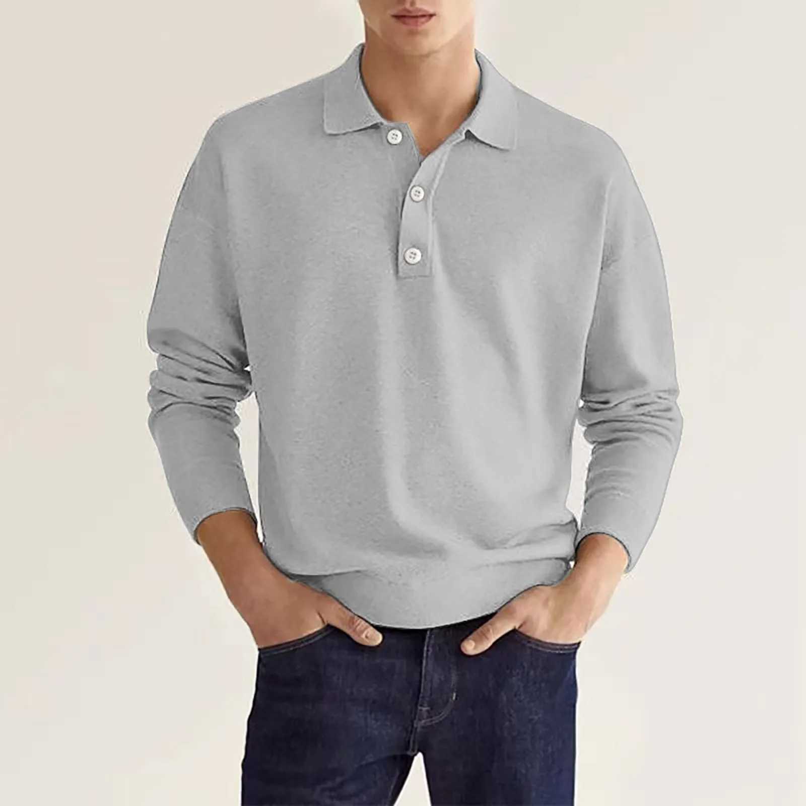 Formal white shirt mens spring and autumn fashion casual solid color button long Sve V-neck top W241106