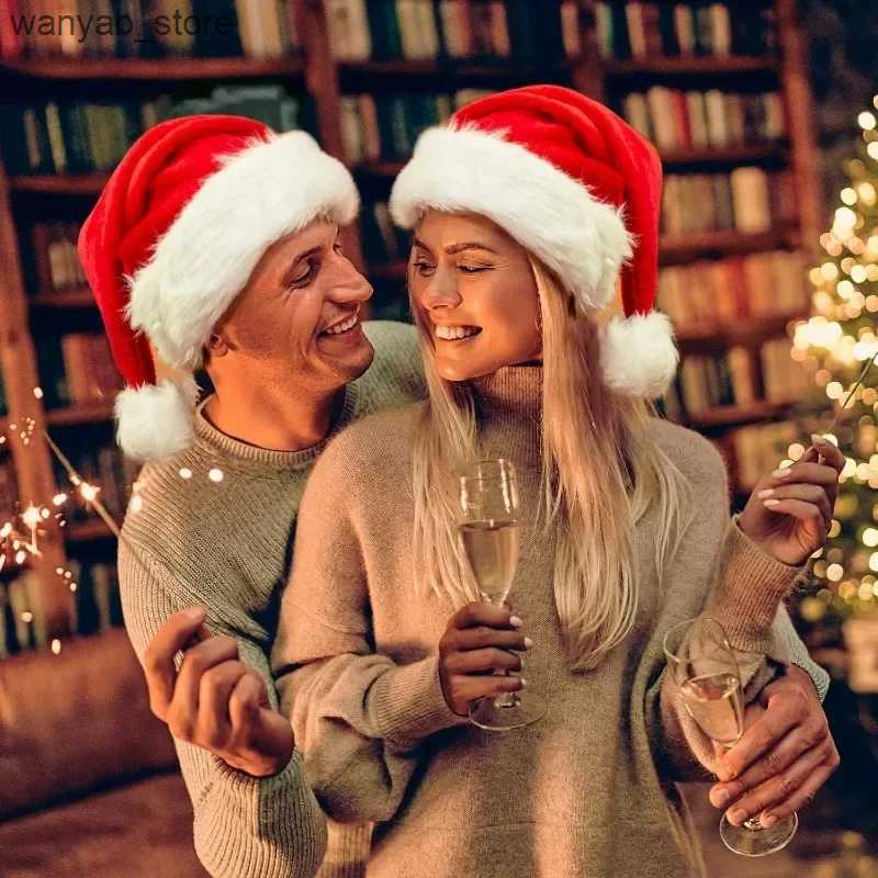 Wide Brim Hats Bucket Hats 5/1PCS Thickened Plush Christmas Hat for Adults Kids Soft Velvet Santa Claus Caps Hats Xmas New Year Festival Party Decor G