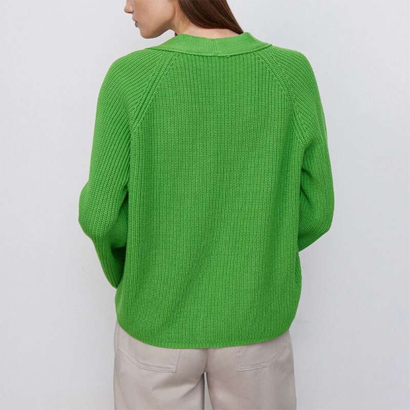 Talenza V-Neck Short Sweater Women's Solid Long Sleeve Button Casual Loose Commuting Knitted Cardigan Jacket