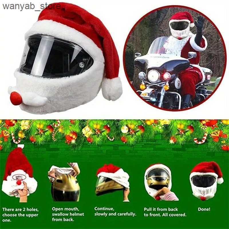 Wide Brim Hats Bucket Hats Motorcycle Helmet Santa Claus Motorcycle Helmet Set Crazy Funny Outdoor Christmas Hat Christmas Decoration Helmet L240910