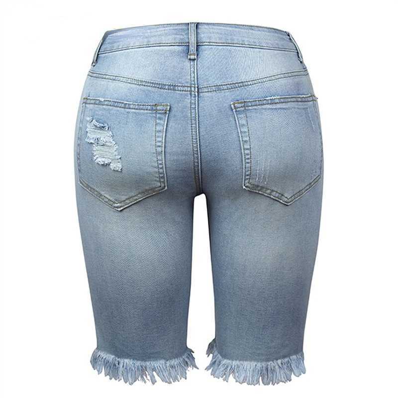 Ripped Jeans Summer Street Tassel High Elastic Skinny Pants Mid Waist Five Points Pants Women Slim Hole Ladies Casual ShortsX240923