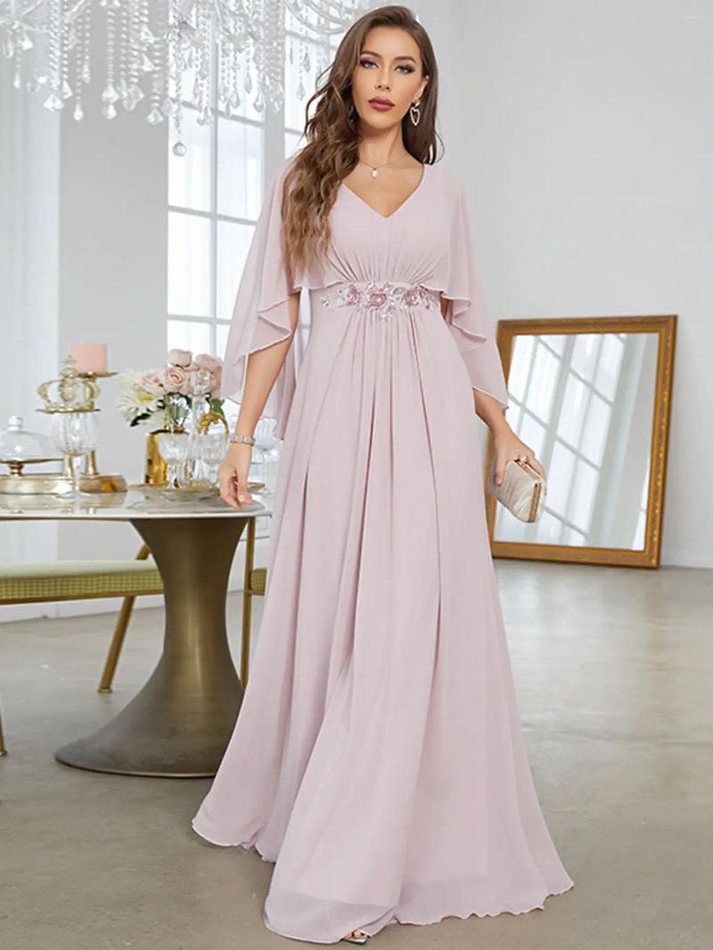 Casual Dresses V-neck Flared Sleeve Sequin Machine Embroidered Applique Dress