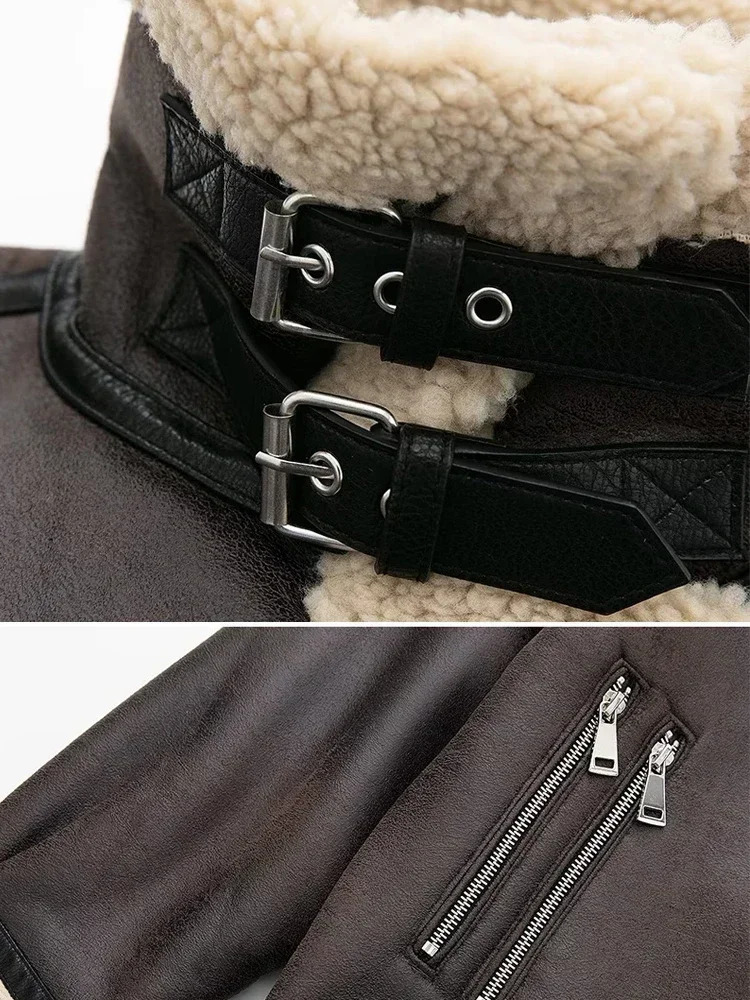 Suninheart Fashion Winter Warm Faux Fur Jacket Women Long Sleeve Moto Biker Zipper Jackets Coat Female Autumn Casual Lapel coat 241106