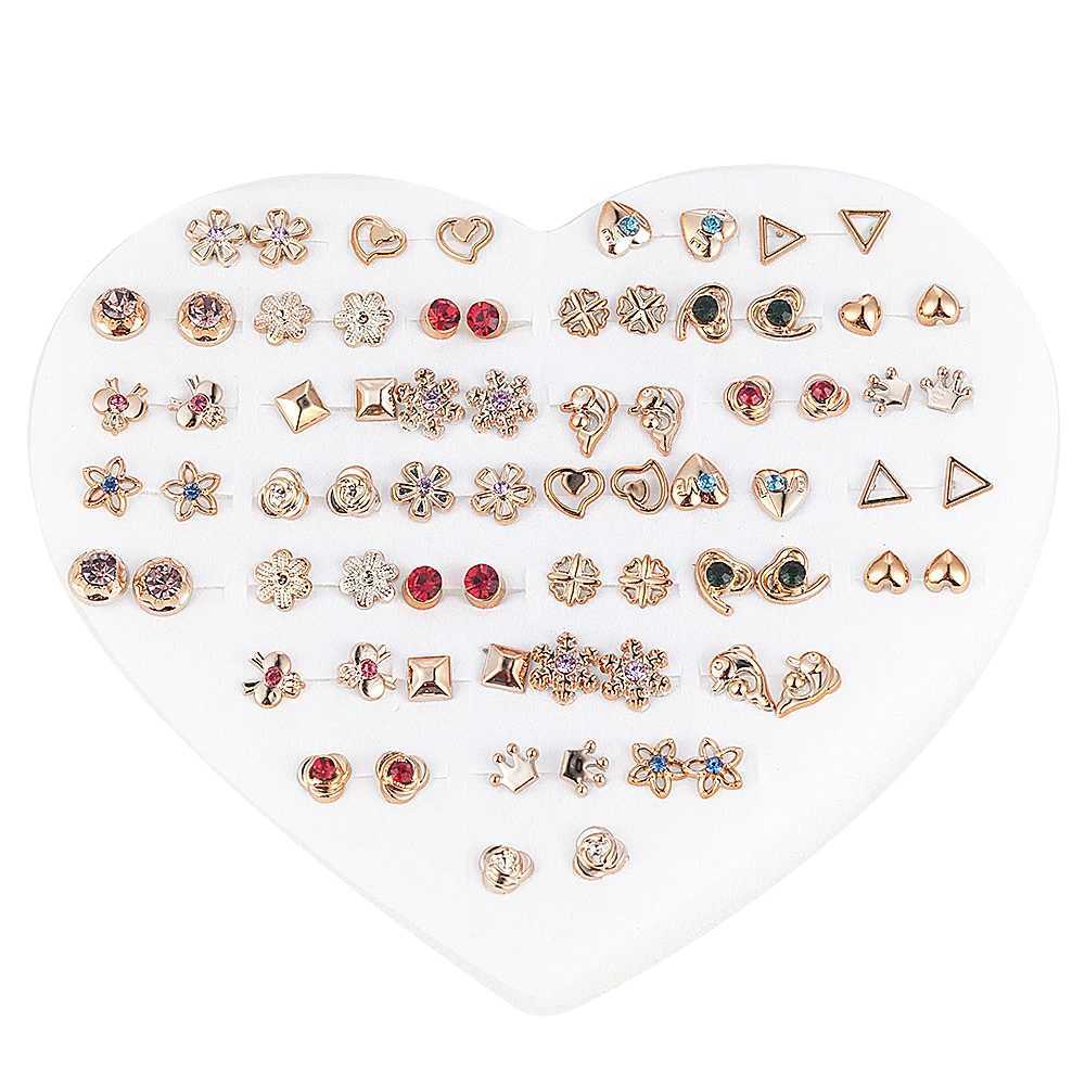 New 12-36 pairs of fashionable womens resin plastic crystal Diamante flower stud earrings set with Rand style gold jewelry X241106