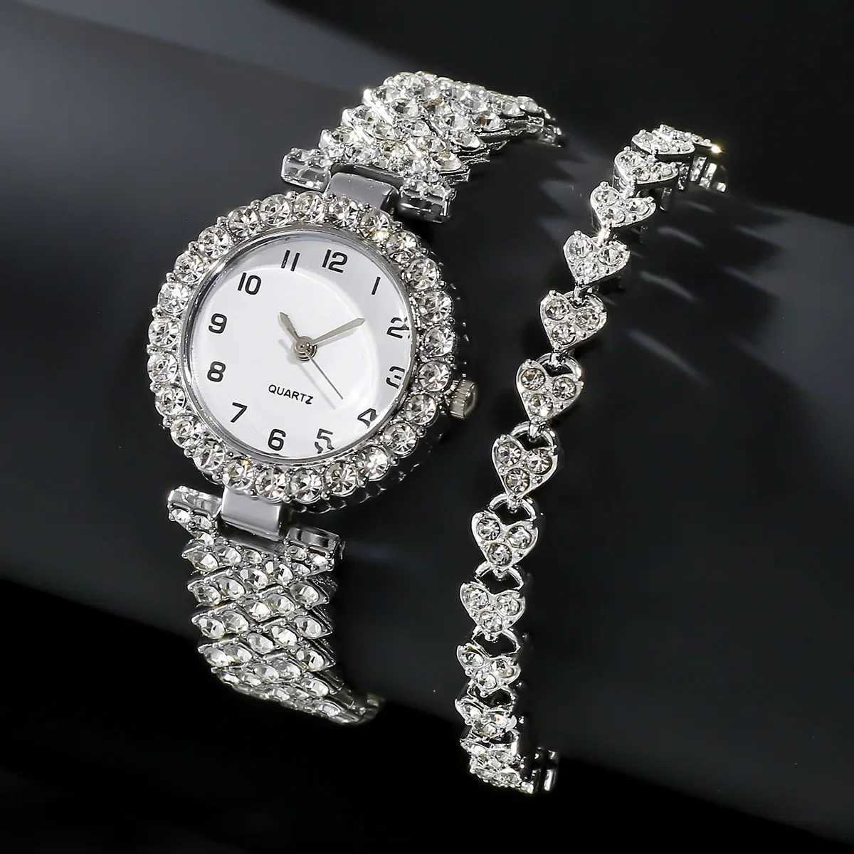 2024 2-piece luxury fashion watch set silver strap womens quartz watch alloy bracelet womens jewelry set watch gift X241106