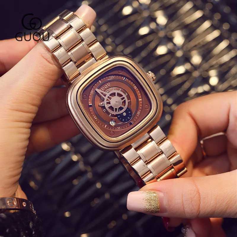 Hk luxury brand fashionable high-quality steel strap waterproof watch personality cndar couple mens text gift watch X241106
