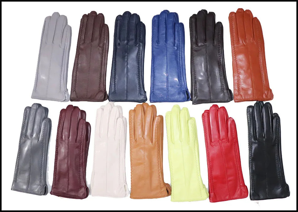 Leather gloves for women sheepskin flannel lining autumn and winter high-end black touch screen color drive model 241106