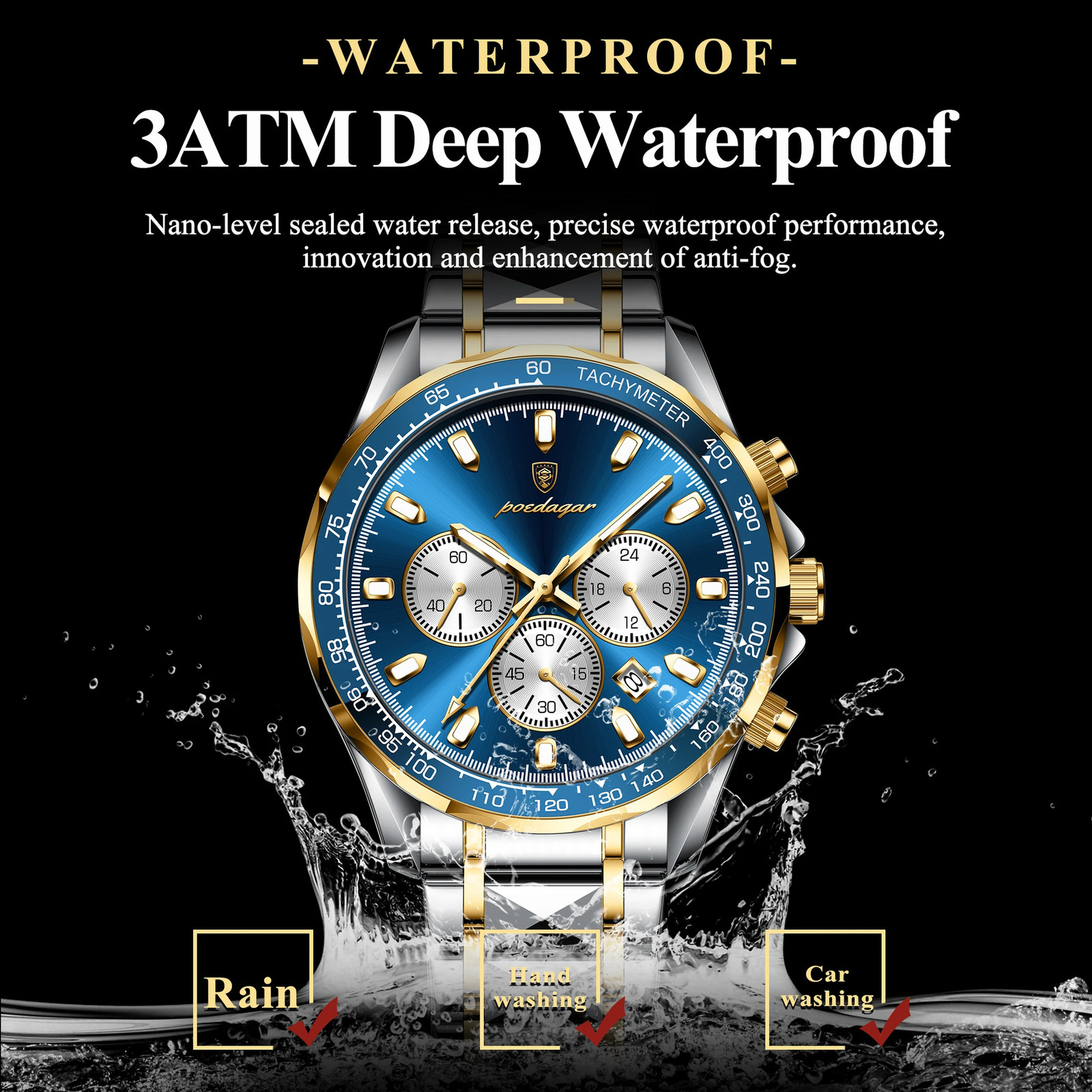 Poedagar Sports Watch Mens Quartz Waterproof Luminous Date Timer Mens Watch Stainless Steel Mens Watch Mens Watch 241105