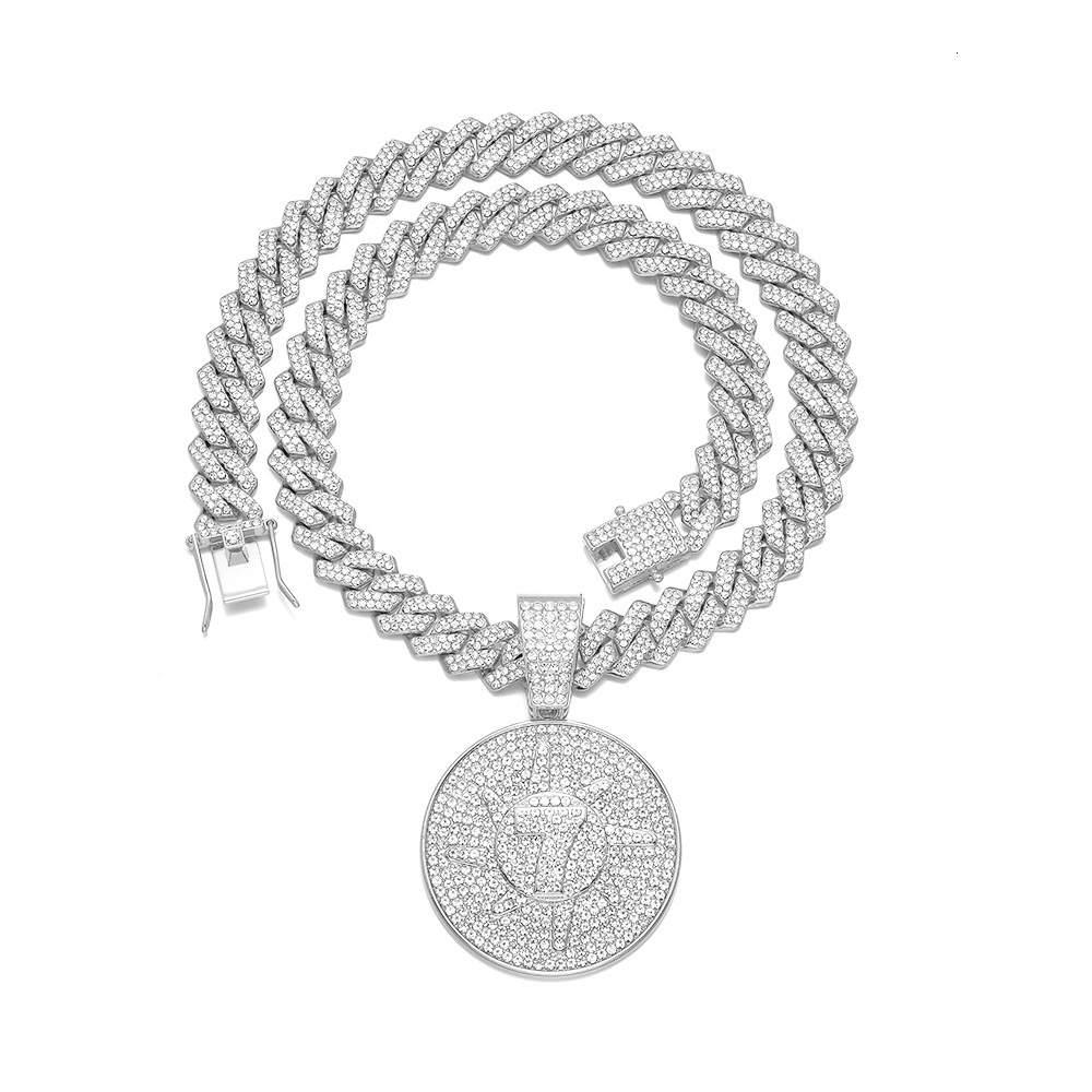Link Moissanite Jewelry Temu Sun Circle Hip Hop with Personalized Full Dia Cuban Chain Pendant