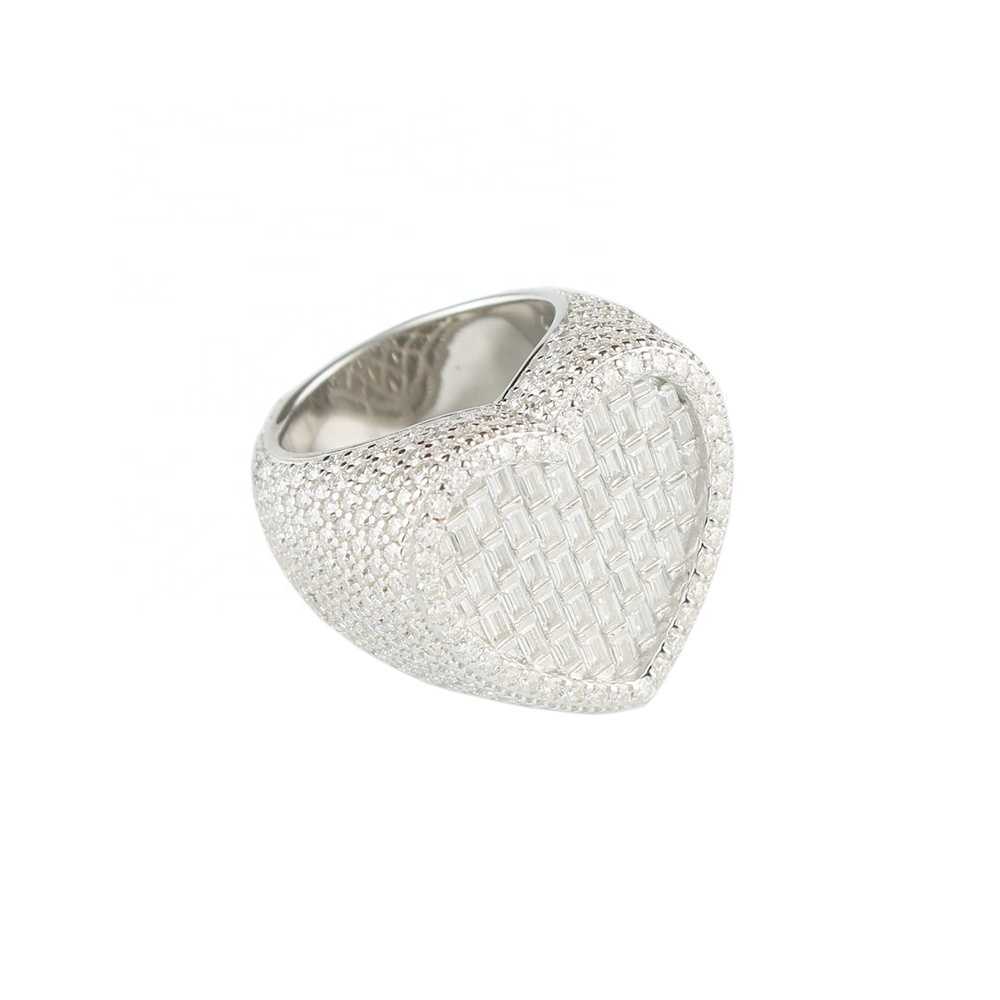 Pass Dia Tester S Sier Iced Out VVS Baguette Moissanite Heart Ring and Rappers Hip Hop Jewelry With GRA Certificate