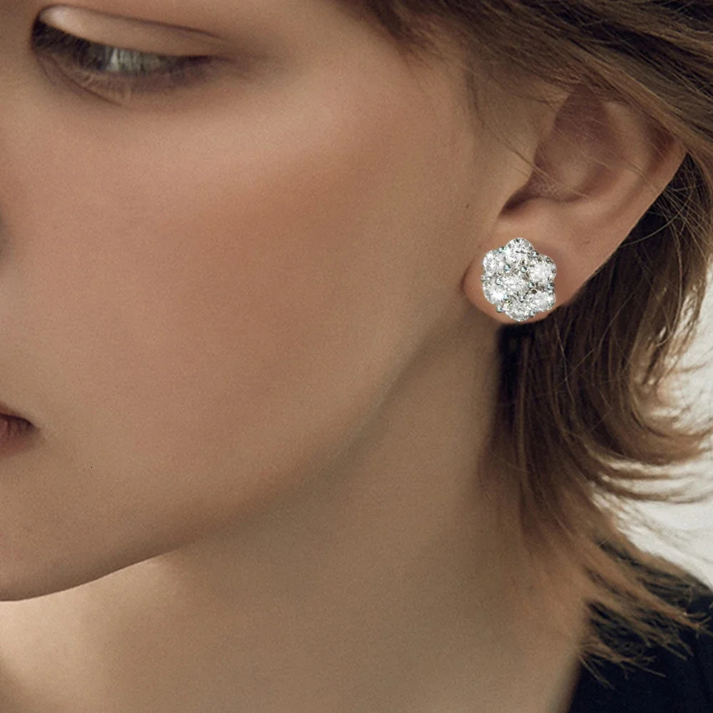 FEOBUR 7ct 14 stone all silica female earrings 925 sterling silver flower shaped diamond earrings wedding jewelry 241106