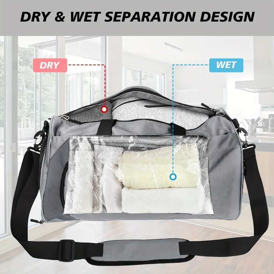 40L Gym Duffel Bag with Wet Pocket Shoe Compartment - Unisex Weekender Carry On - Lightweight Grey Sports BagXJ241106