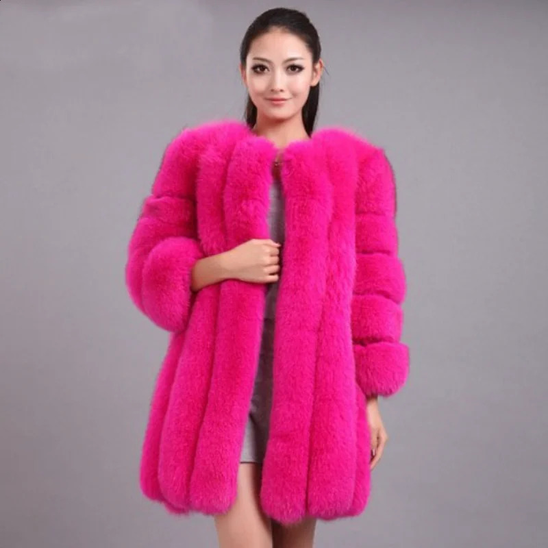 y Long Faux Fox Fur Coat Women Slim Solid Color Jacket 4XL Large Size Winter Coats Manteau Fourrure 241104
