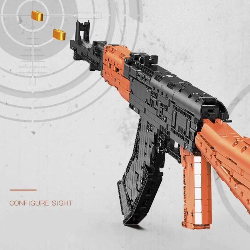 Blocks Military Series 1393pcs AK47 AKM Automatic Rifle Model Building Blocks High-tech MOC Can Shoot Bullet Weapon Bricks Toys GiftsY241106S5R4