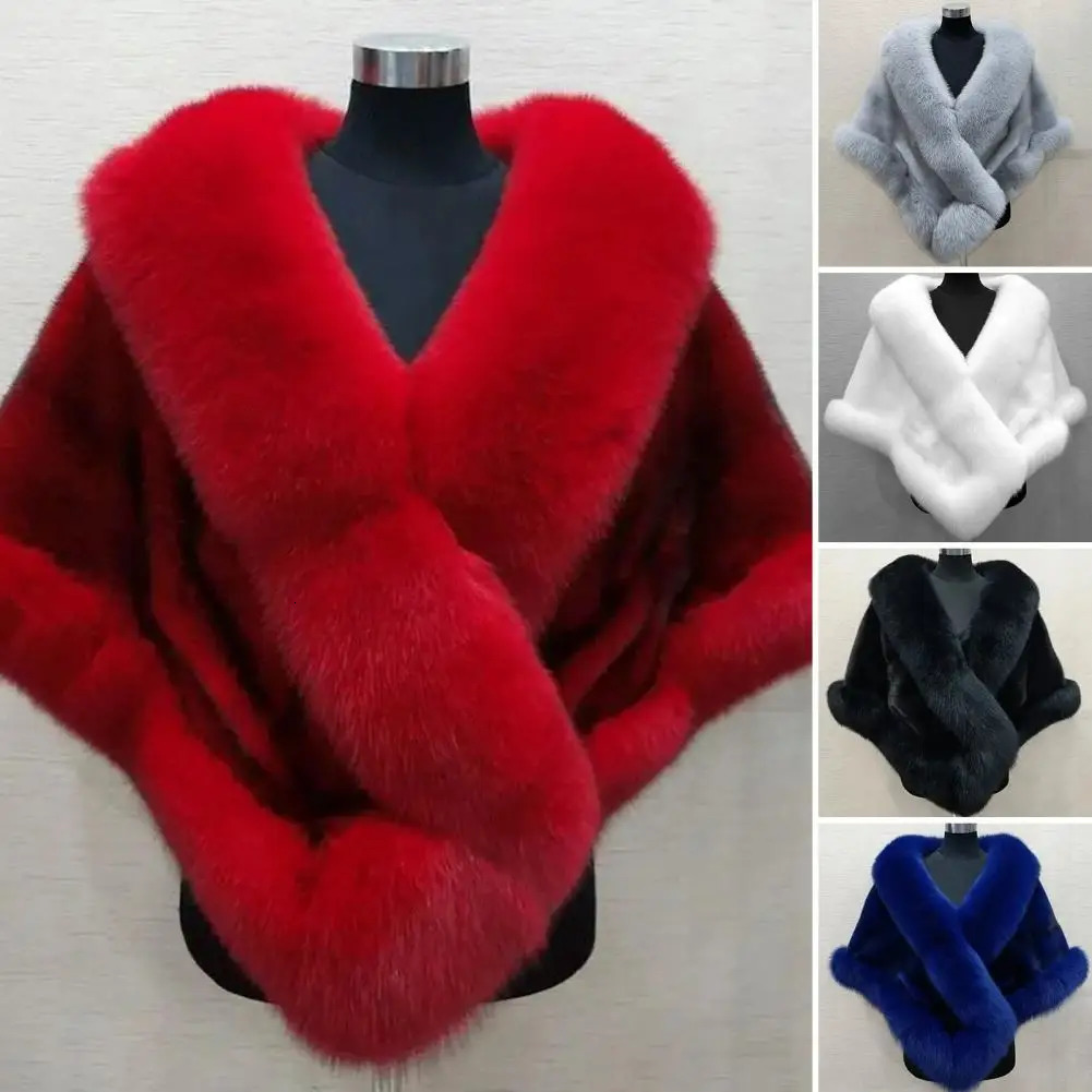 Winter womens thick shawl warm solid color fluffy shawl artificial mink fur fox fur womens shawl womens daily clothing 241106