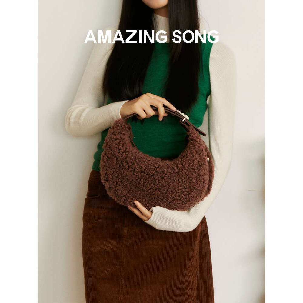 Amazing Song Half Moon Bag Fluffy Wool Winter Handbag Crossbodybag