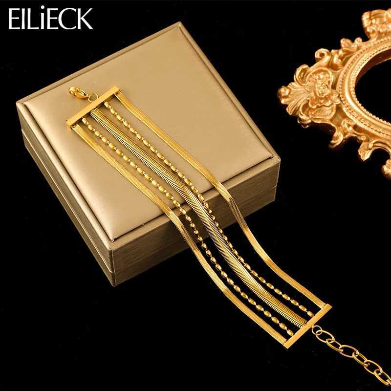 EILIECK 316L stainless steel Mtilayer wide bracelet suitable for fashionable new gold waterproof wristband jewelry gifts for girls X241106