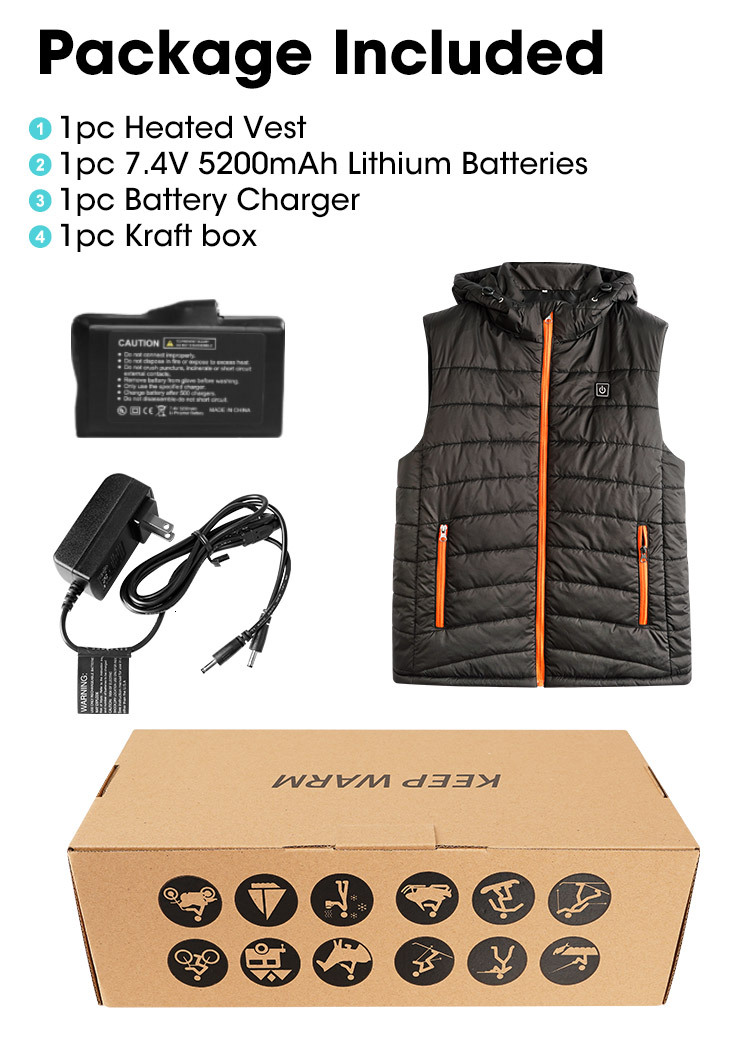Casual Style Men's Winter Vest Lightweight and Waterproof Breathable Heated Windproof Outer Wear Heated Vest with Crew Neck