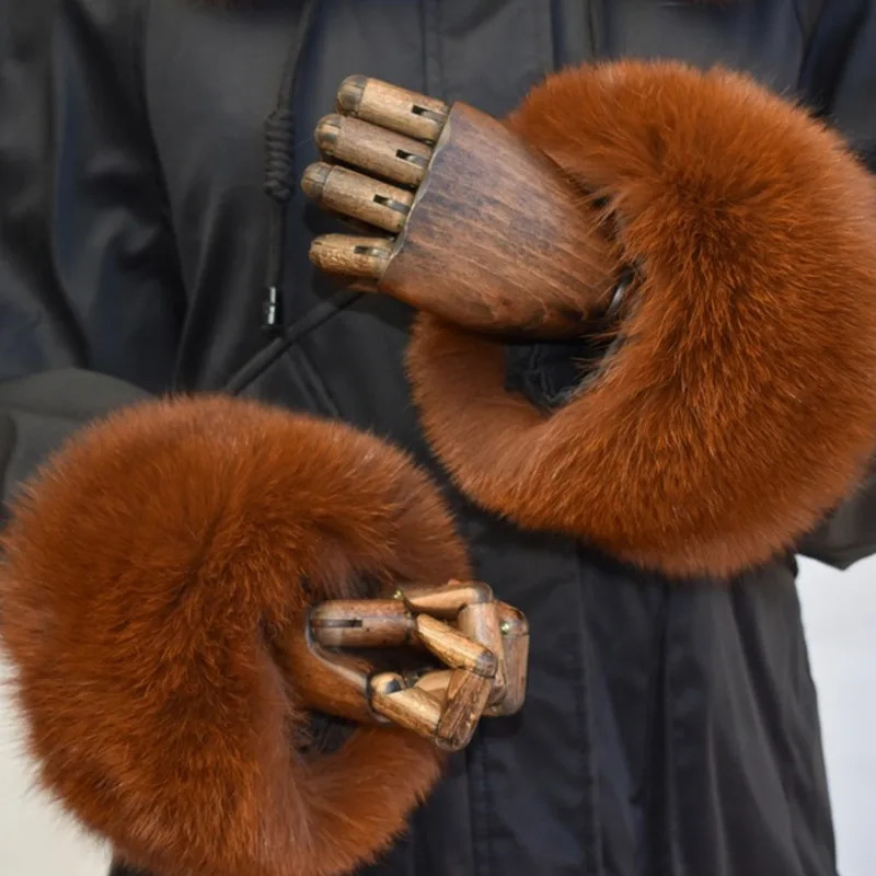 Fox Womens Fur Sleeve Full Leather Cover Round Natural Fur Sleeve Womens Coat Sleeve Womens Coat Sleeve 241106
