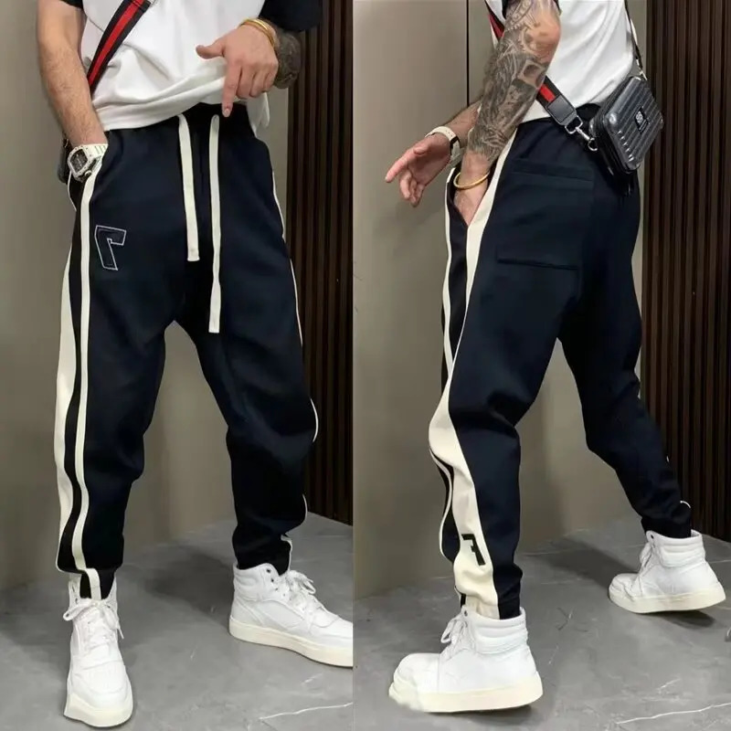 Mens Casual Straight Leg Baggy Hiphop Sports Gym Pants For Men Trousers Loose Trendy Hong Kong Style Joggers Clothing 241104