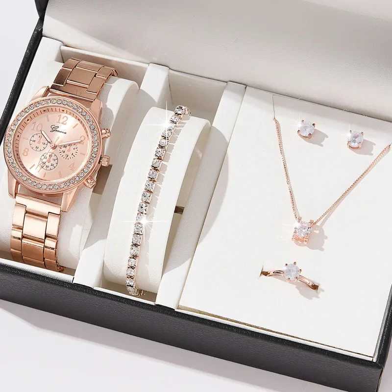 6-piece fashion quartz watch Fem watch Rheinstone luxury gold brand design womens watch Relogio Feminino X241106