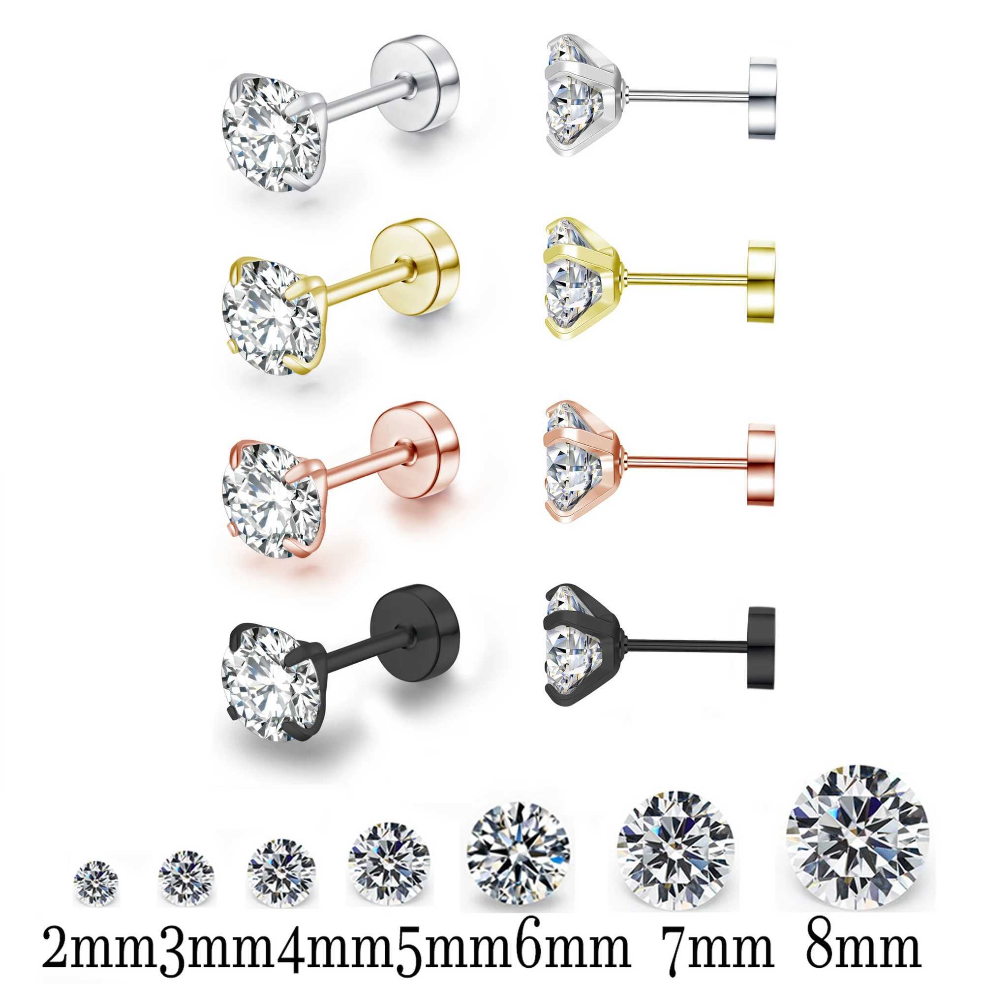 4-color top stainless steel neutral style mens round crystal zircon earrings with perforated fashion and non allergic jewelry X241106