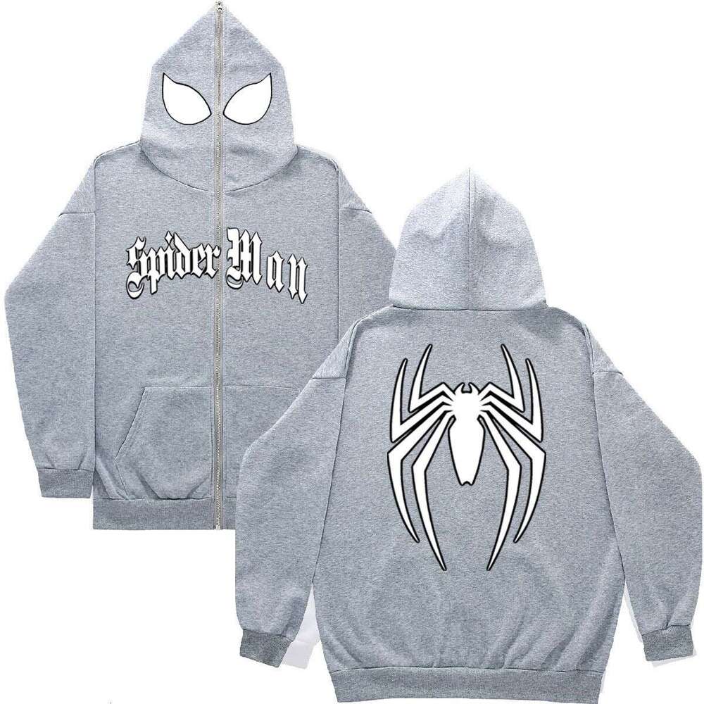 shanshi spider hoodie Y2K Gothic Spider Printed Full Zipper Hoodie Streetwear with Velvet Loose Hip Hop Clothing Top for Men hoodie