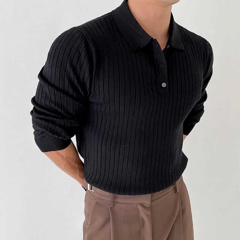 Mens casual knitted long Sve shirt premium light luxury solid color button lapel zipper knitted autumn clothing W241106