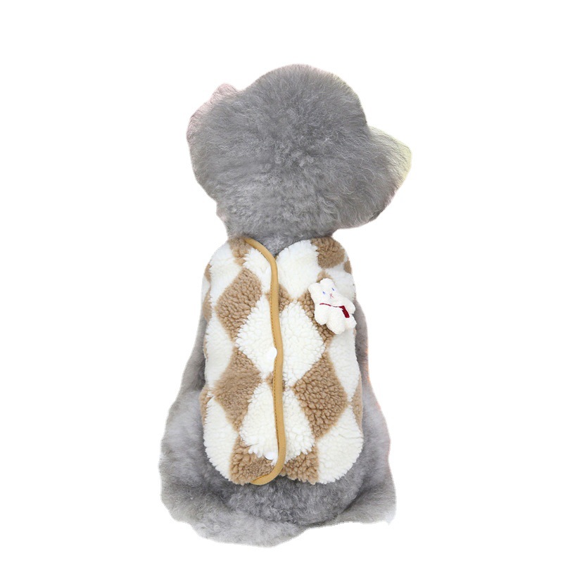 Autumn Winter Dog Clothes Vest Coral Fleece Double Side Dog Apparel Checkers Puppy Clothes